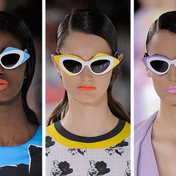 LINDA FARROW PRABAL GURUNG Cat Eye Pop Art White Green Geometric PG17 Sunglasses - Picture 10 of 12